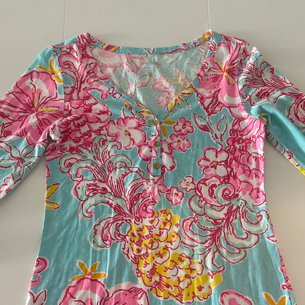 Lilly Pulitzer Pink and Blue Floral Long Sleeve Top